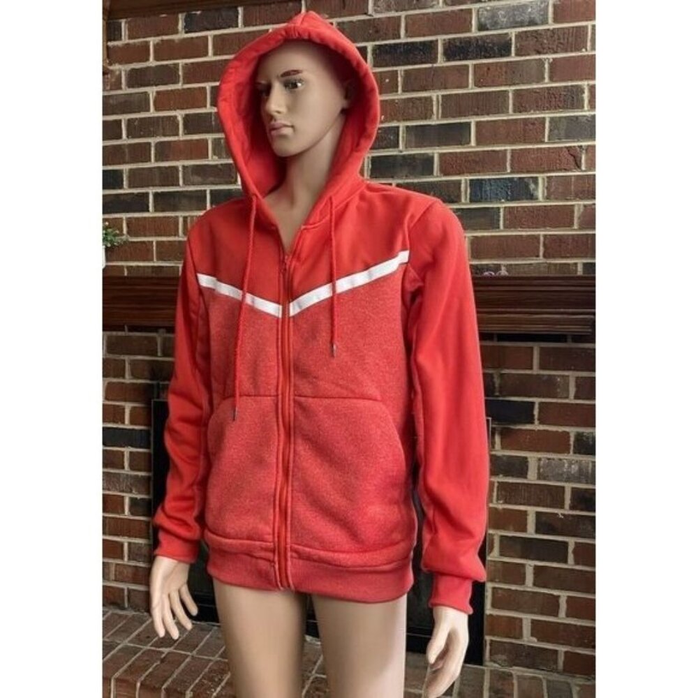HUDSON & BARROW Unisex Full-Zip Hooded Sweatshirt Mens Size L Zipped Hoodie  Red
